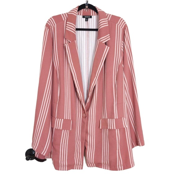 Torrid Womens Blazer Boyfriend Mauve Pink White Striped Business Casual Jacket 5 - Picture 3 of 13